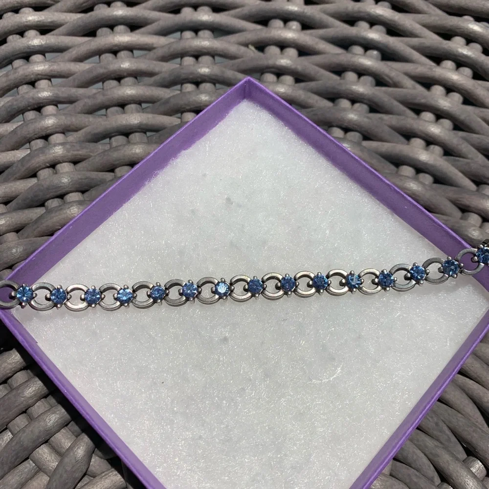 Silver-toned Link Bracelet with Blue Crystals